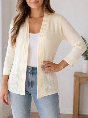 Maurices Yellow Open-Front Pointelle Knit Cardigan Sweater Soft Rayon Small EUC